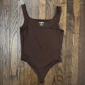 Brown Square Neck Sleeveless Bodysuit L